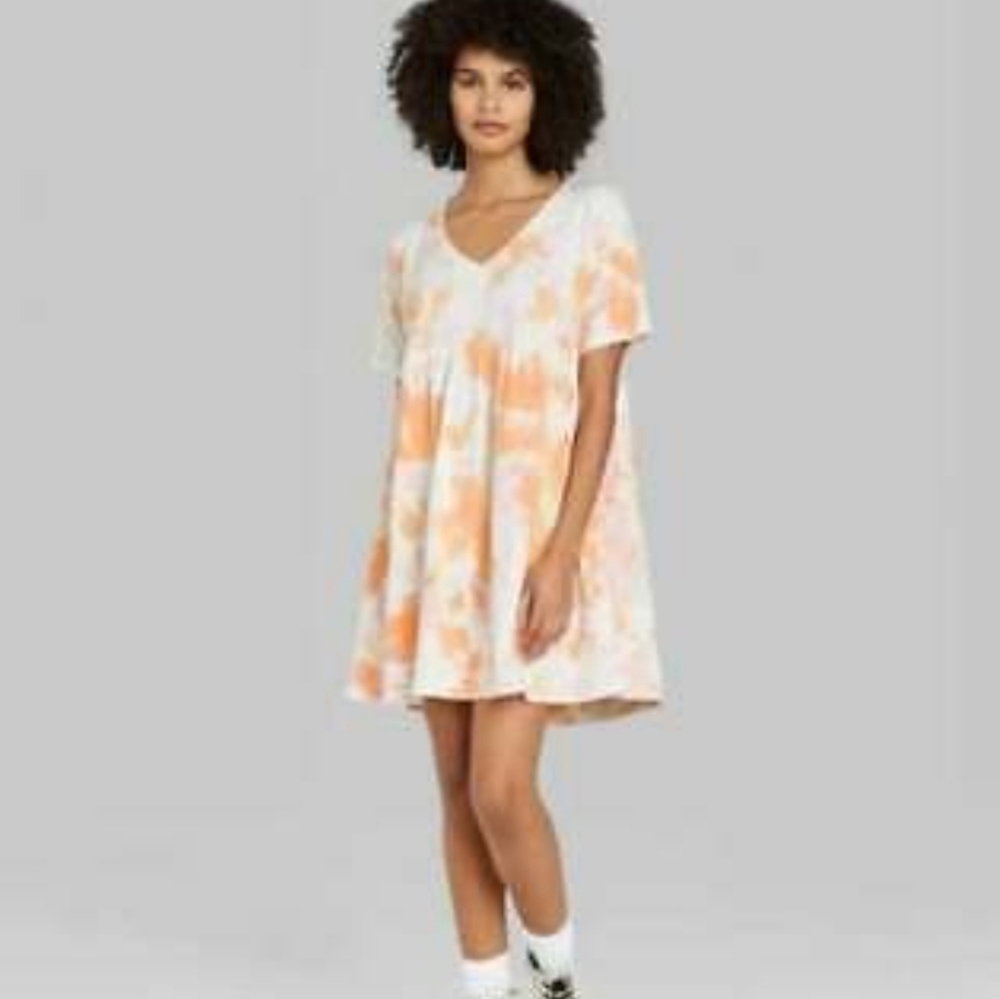 *NWT! V NECK SHORT SLEEVE SHIRT BABY DOLL CASUAL DRESS TIE DYE SIZE X SMALL